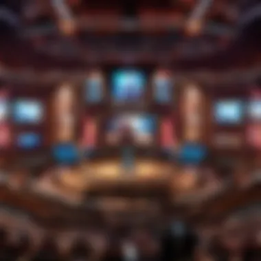 Esports Arena Atmosphere A vibrant esports arena filled with fans cheering for League of Legends teams