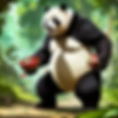 Close-up of determined panda foraging for food