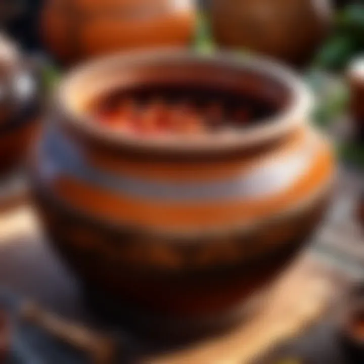 Earthenware pot filled with fermenting Sikhye