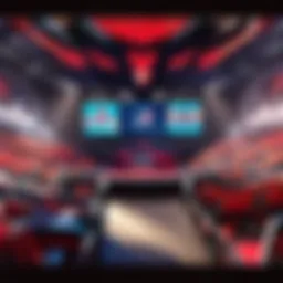 A vibrant esports arena buzzing with excitement during a live tournament.