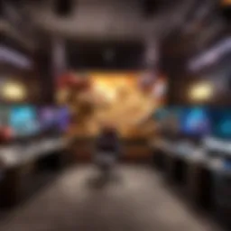 A vibrant esports streaming setup showcasing League of Legends gameplay.