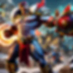A dynamic scene featuring champions from League of Legends in an intense battle.