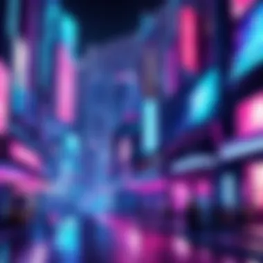 A futuristic cityscape with neon lights