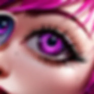 Detailed close-up of K/DA Evelynn contact lens design