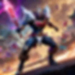 A dynamic scene from a League of Legends playoff match showcasing intense gameplay and vibrant visuals.