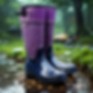 Care and maintenance tools for rain boots, including cleaning supplies and storage solutions.