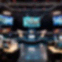 A vibrant esports arena filled with engaged fans and players