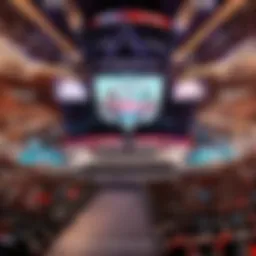 A vibrant esports arena filled with fans cheering for their favorite teams