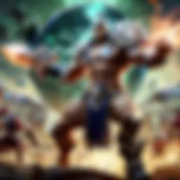 A vibrant illustration of various champions from League of Legends in an epic battle