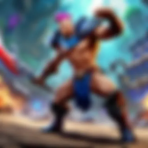 Abstract representation of League of Legends champions battling in a vibrant arena